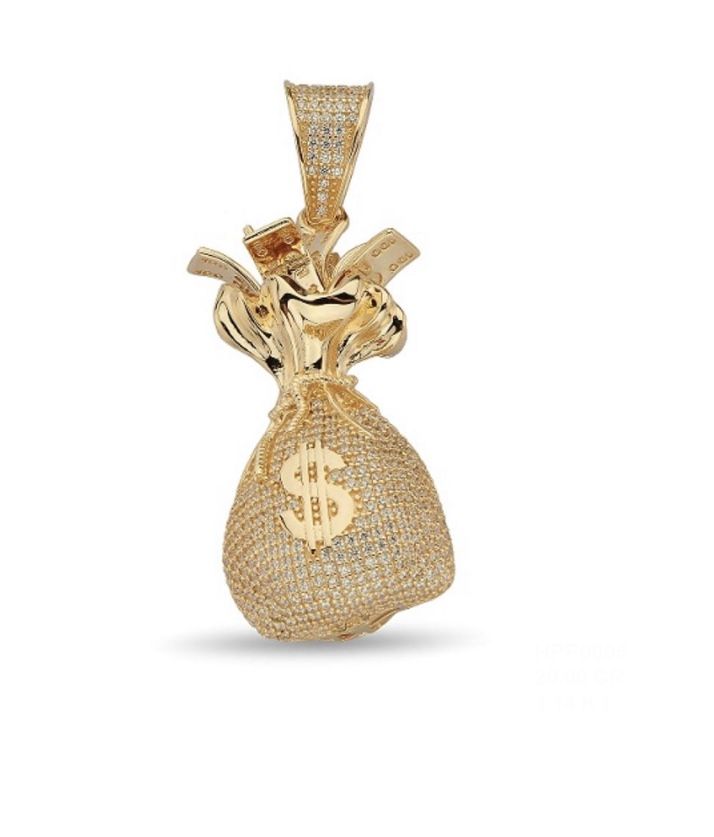 10K SOLID YELLOW GOLD MONEY BAG PENDENT 